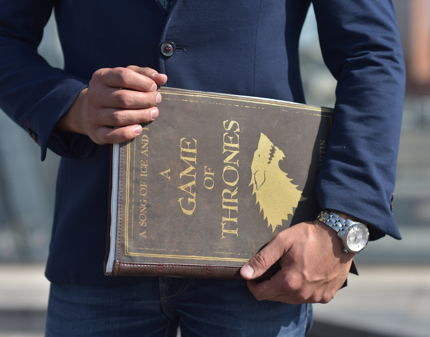A Game of Throne Book Laptop Case Zippered Brown Leather Hardcover