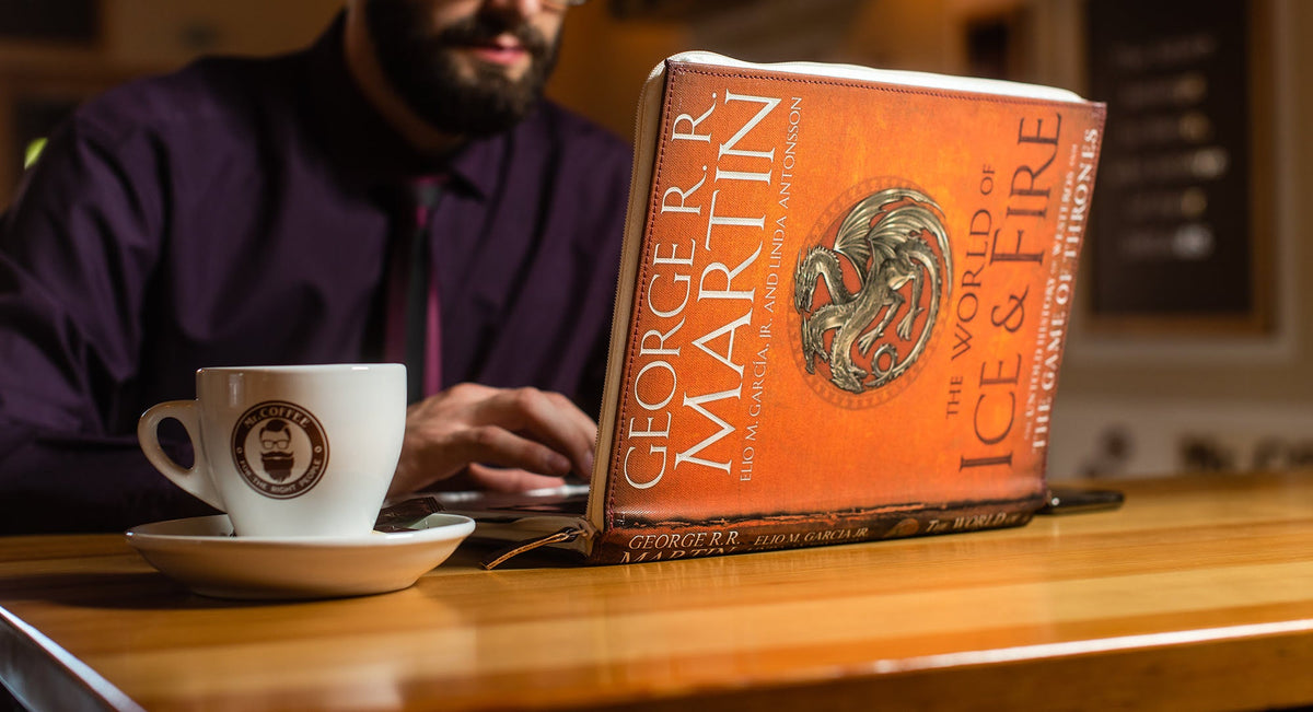 Lenovo Yoga Book 9i Case Red Labyrinth Laptop Case Zippered Padded Antitheft in Hands